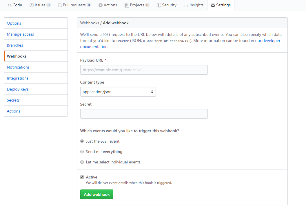 Webhook form